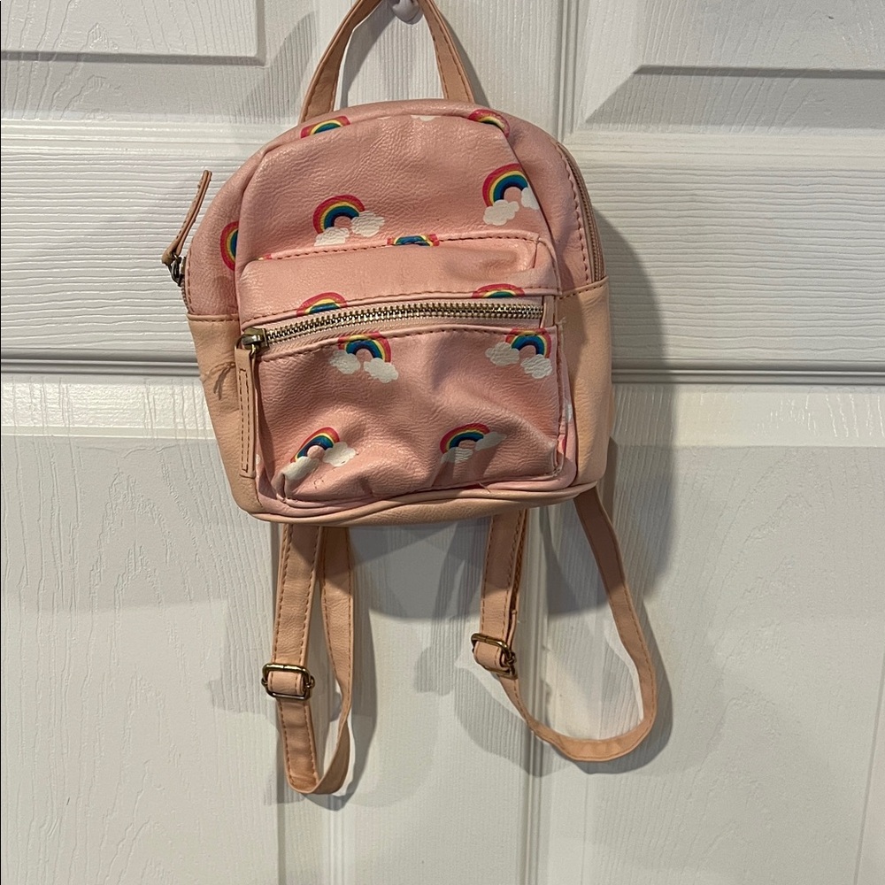 Pink Mini Backpack with Rainbow Design - Picture 3 of 10